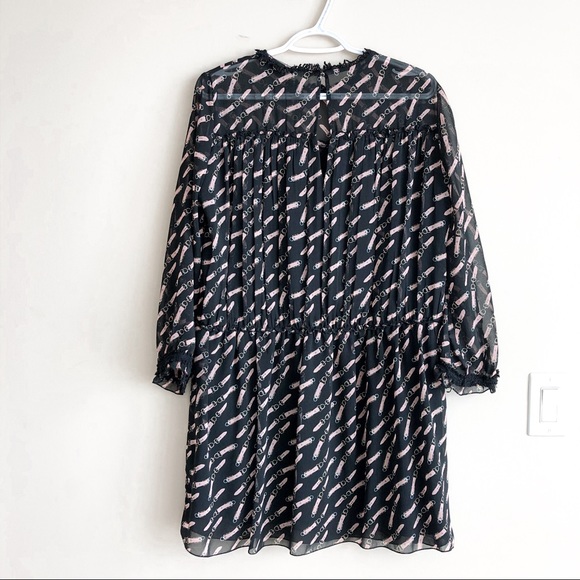 Zara Black Long Sleeve Printed Ruffle Dress - Picture 4 of 7